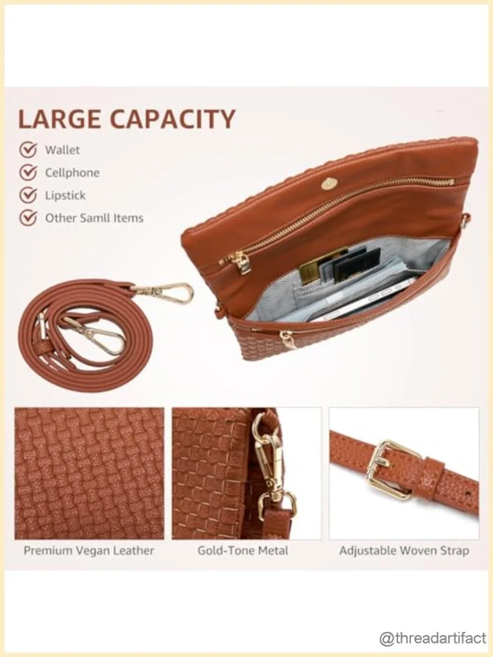 Small Handmade Vegan Leather Crossbody Bag with Built-in Wallet Card Slots